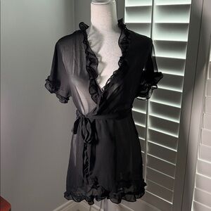 NWT XS In Bloom by Jonquil Black Sheer Ruffle Wrap sheer robe